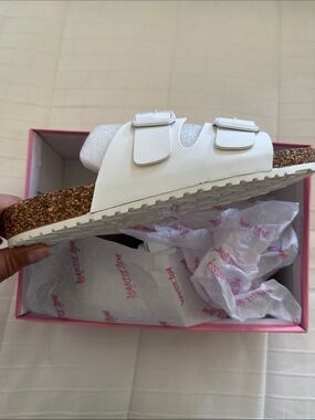 Wild Diva White Double Buckle Cork-Style Slide Sandals for Kids